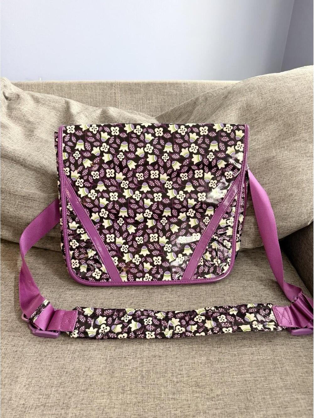 Vera Bradley Frill Messenger Bag In Plum Petals Laptop Bag